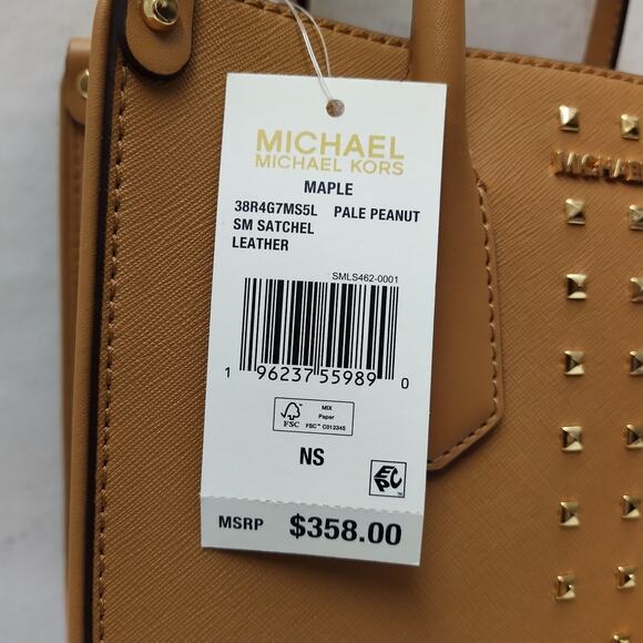 Michael Kors Maple Pinus Brown Leather Studded Top Handle Satchel Bag - NWT $358 - Picture 4 of 16